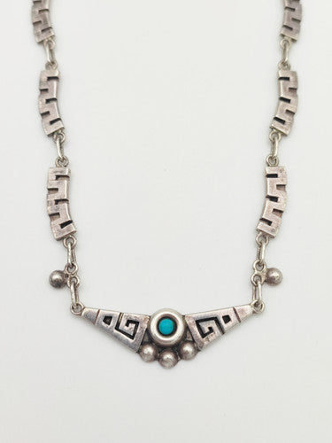 Vintage 925 Sterling Silver Aztec Style Necklace PAT55