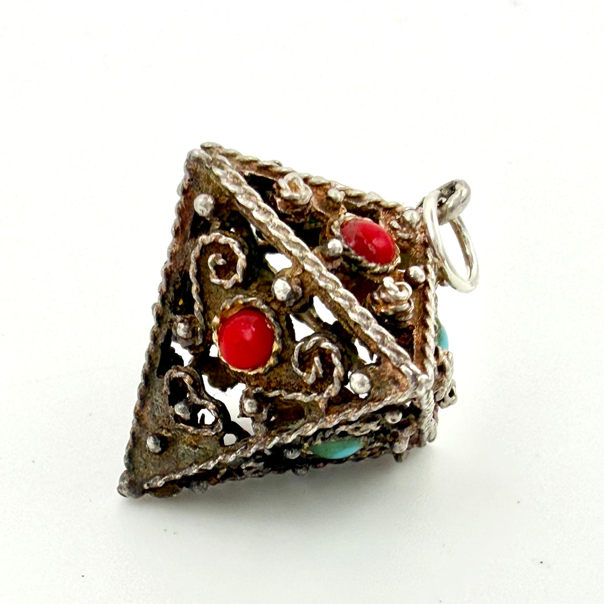 Vintage Sterling Silver filigree triangle charm