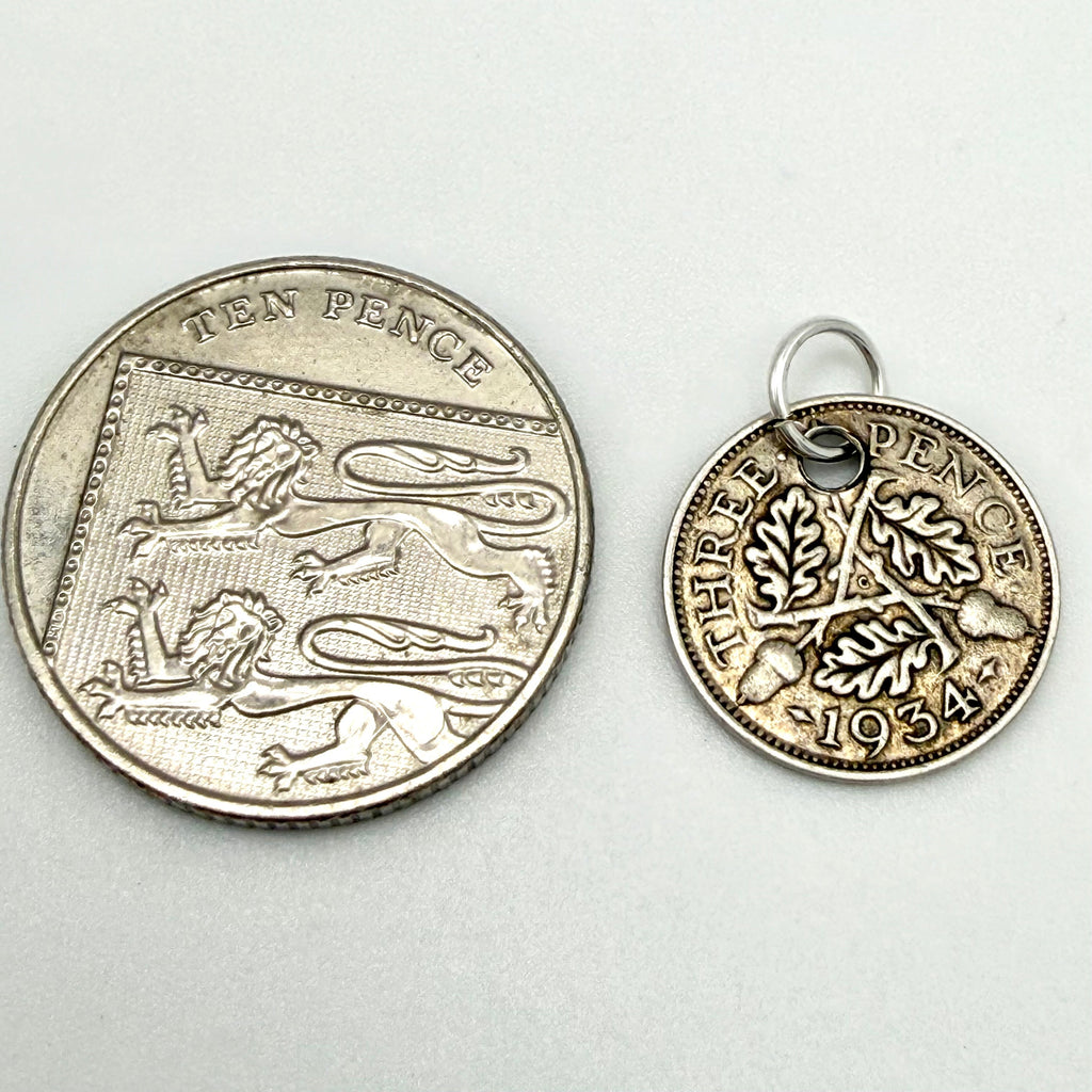 Vintage 1934 Silver Threepence Coin Charm