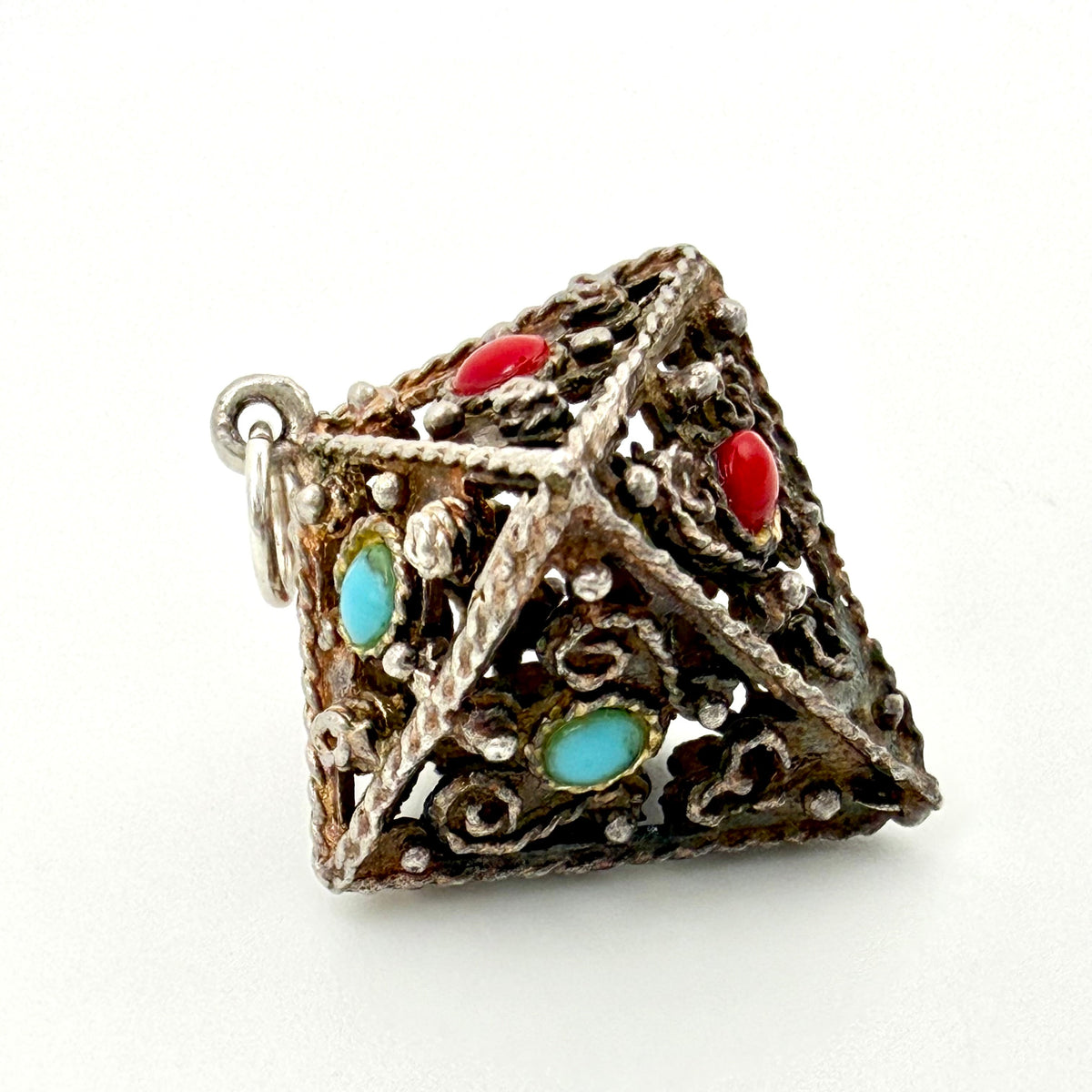 Vintage Sterling Silver filigree triangle charm