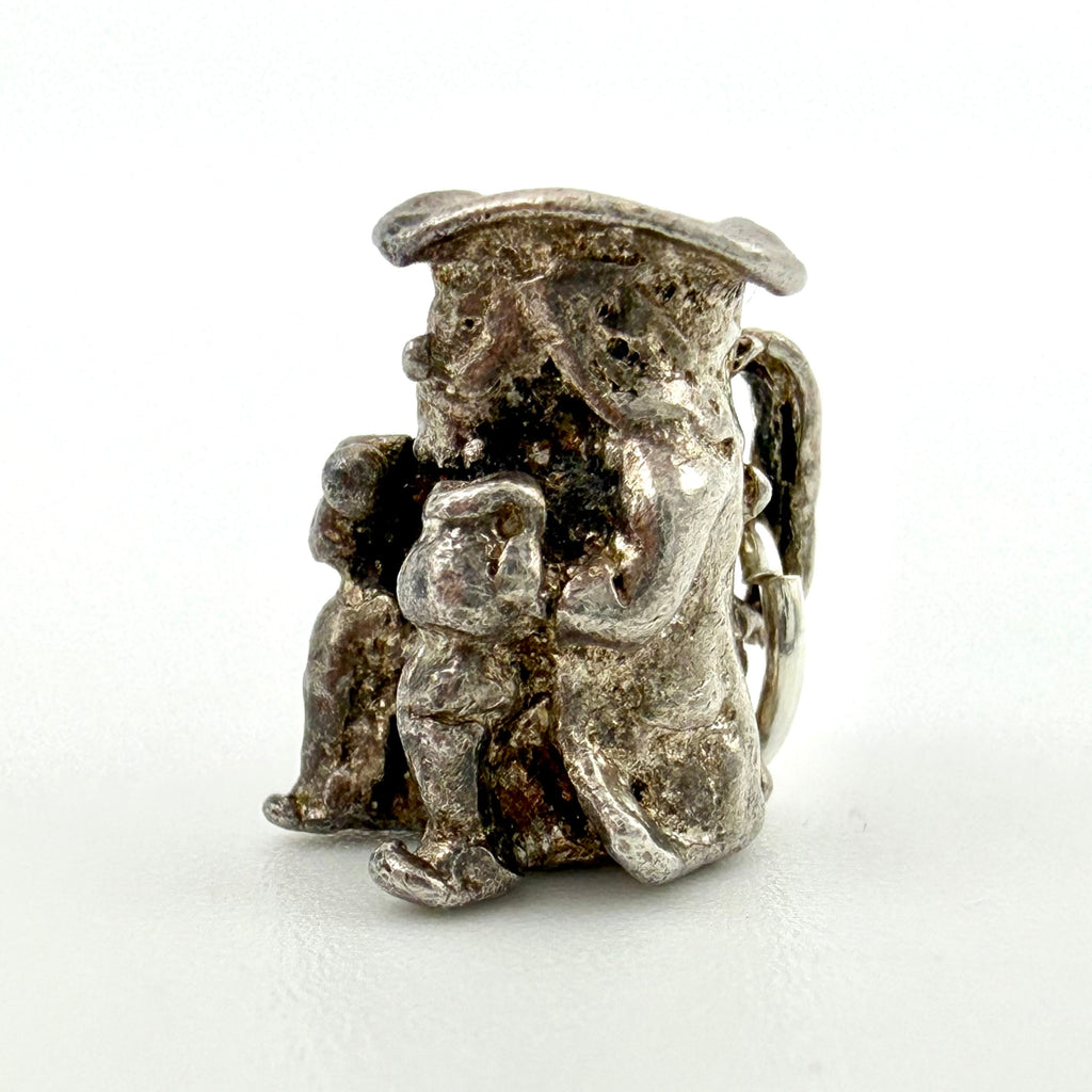 Vintage sterling silver Toby jug charm, back view with jump ring