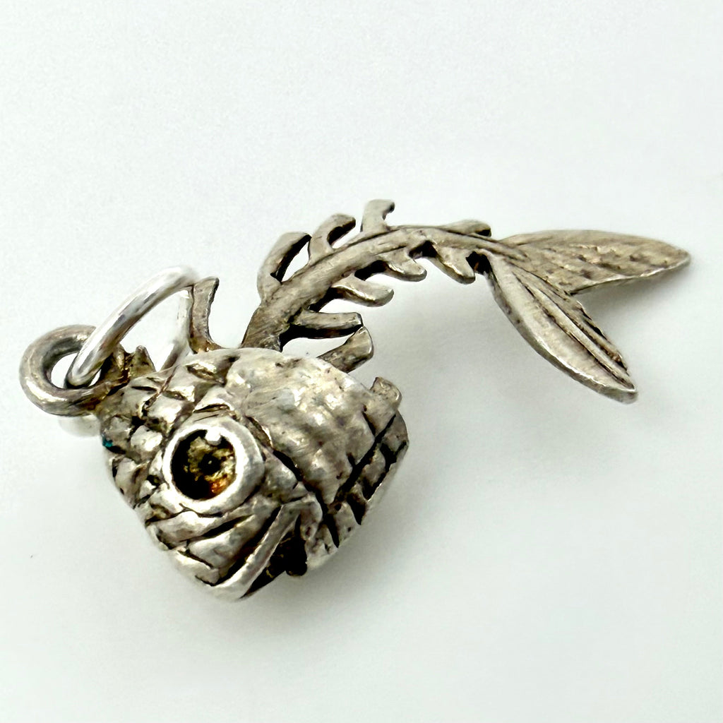 Vintage Sterling Silver Fish Skeleton Charm