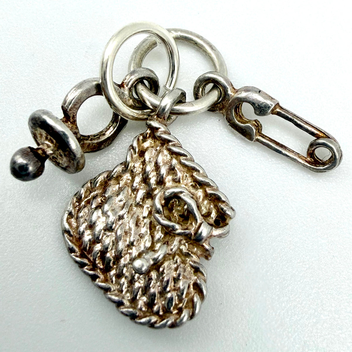 Vintage 925 Sterling Silver Baby Dummy Bootie Safety Pin Charm