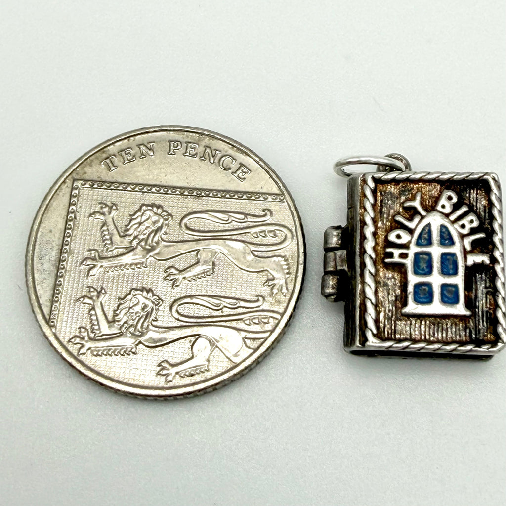 Vintage Sterling Silver Holy Bible Book Charm