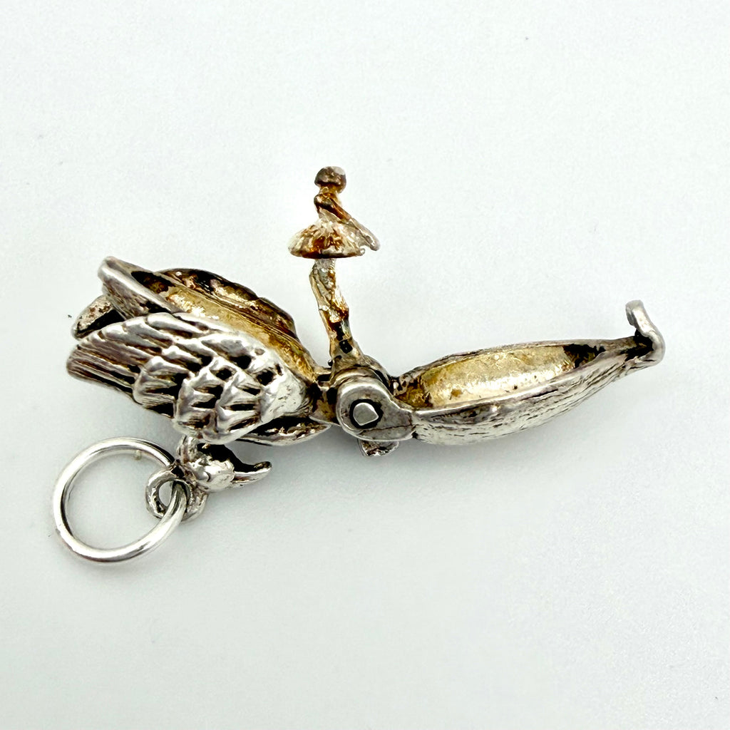 Vintage Sterling Silver articulated swan with ballerina Charm