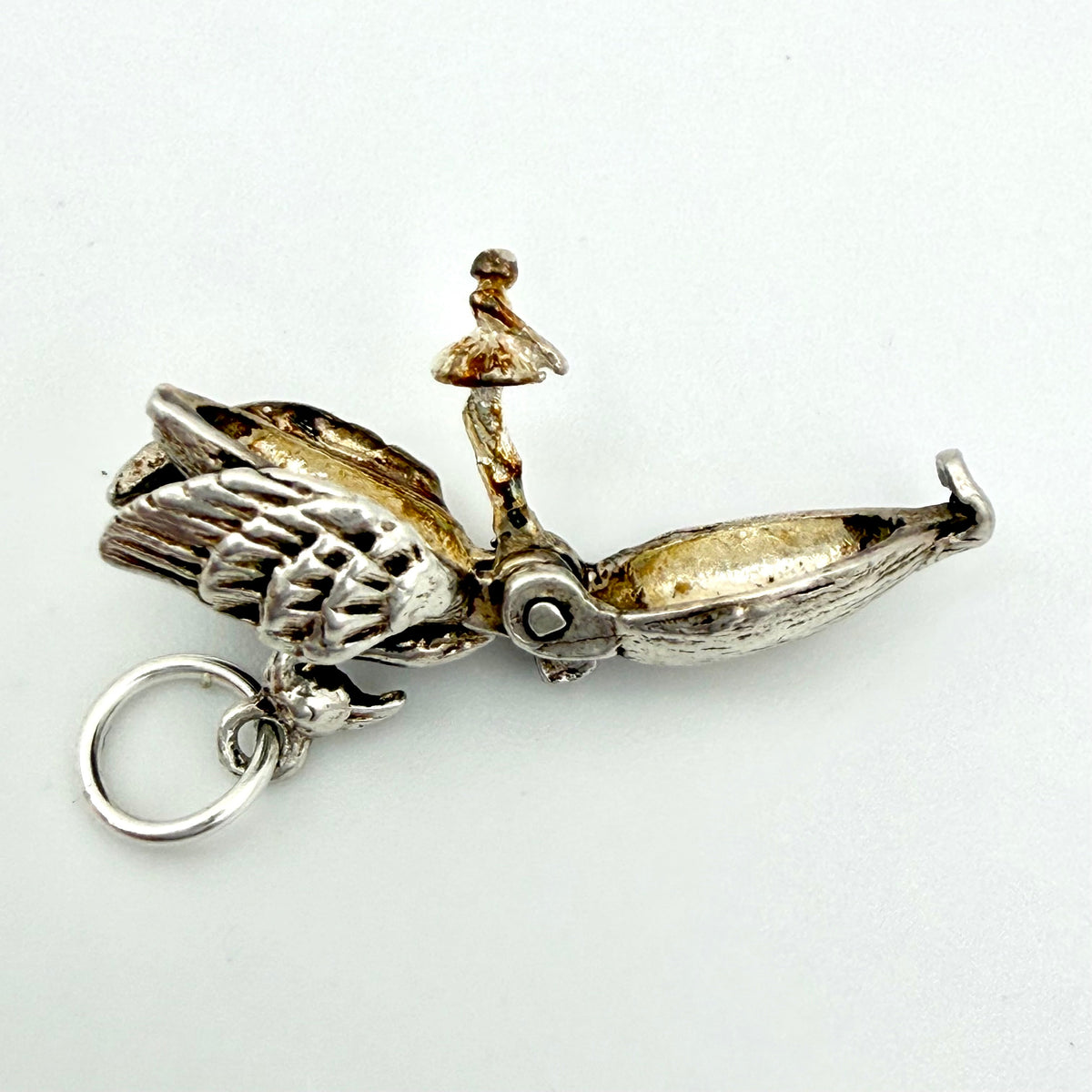 Vintage Sterling Silver articulated swan with ballerina Charm