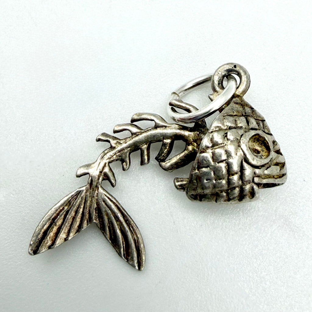 Vintage Sterling Silver Fish Skeleton Charm