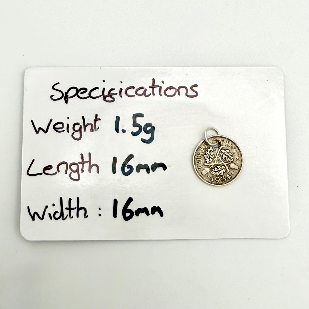 Vintage 1934 Silver Threepence Coin Charm