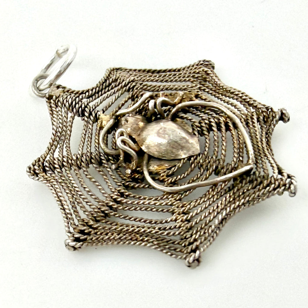 Vintage Sterling Silver Spider Cobweb Charm