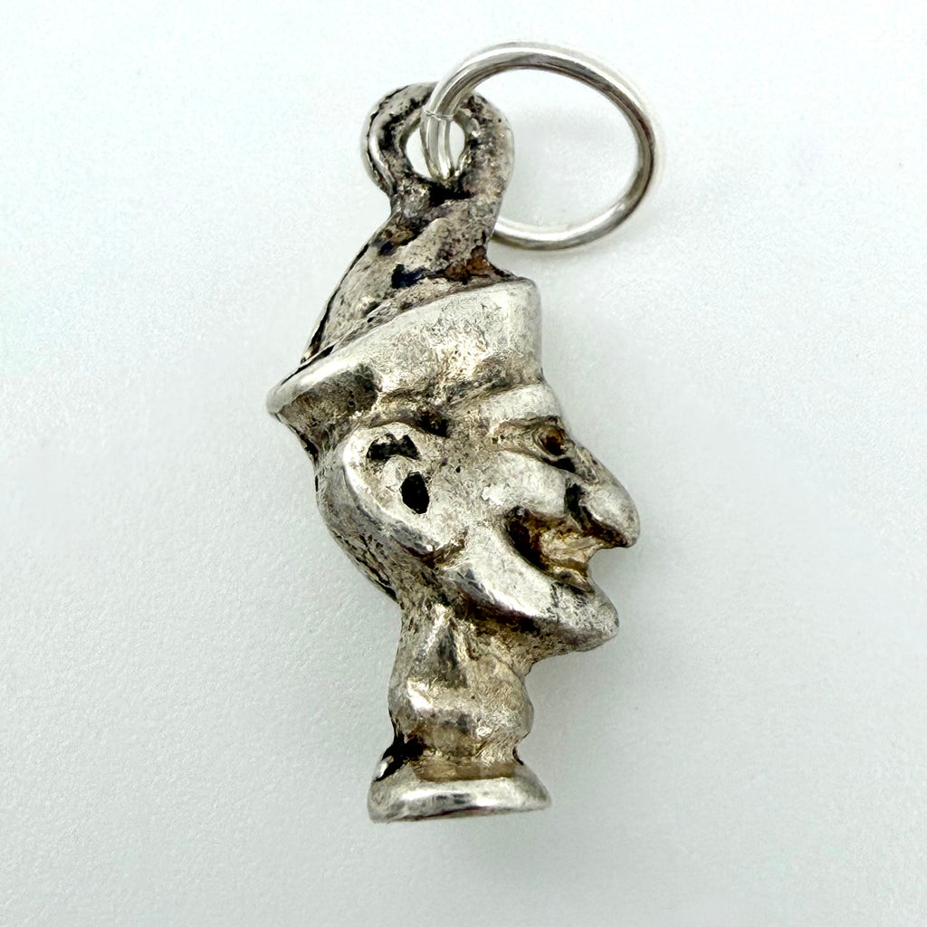 Vintage sterling silver Mr Punch charm shown from the front