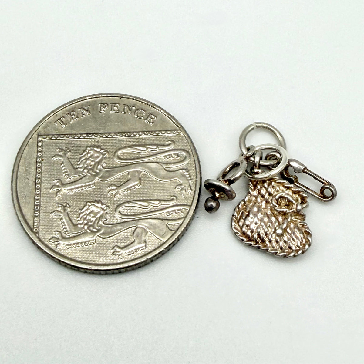 Vintage 925 Sterling Silver Baby Dummy Bootie Safety Pin Charm