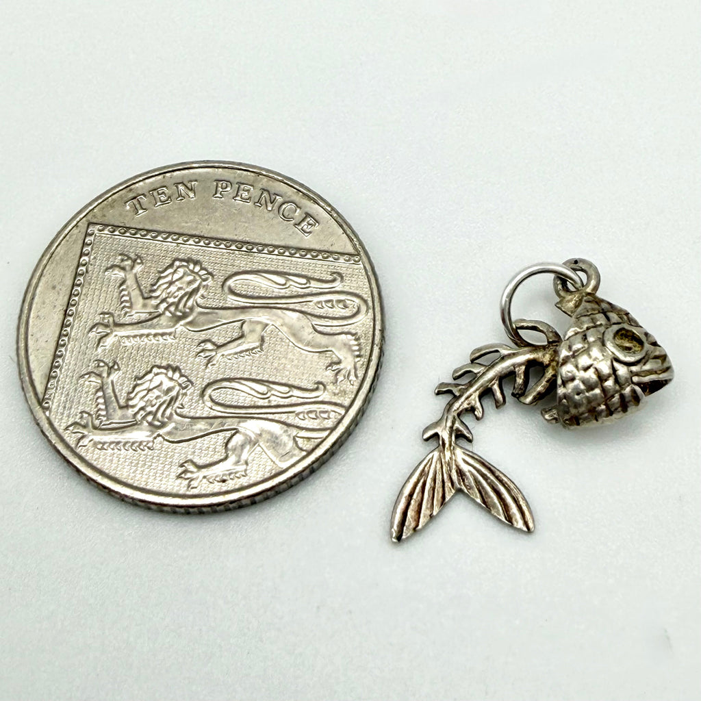 Vintage Sterling Silver Fish Skeleton Charm