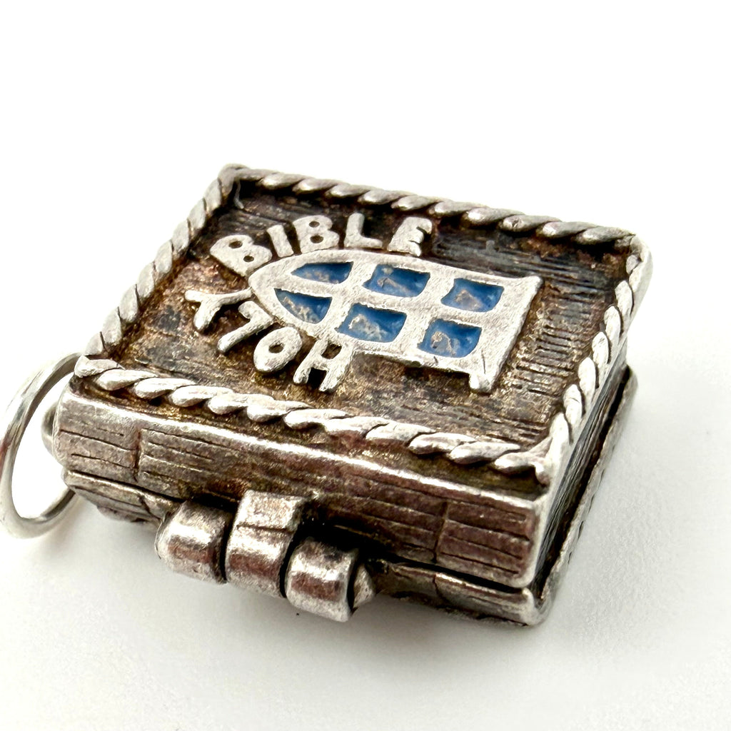 Vintage Sterling Silver Holy Bible Book Charm