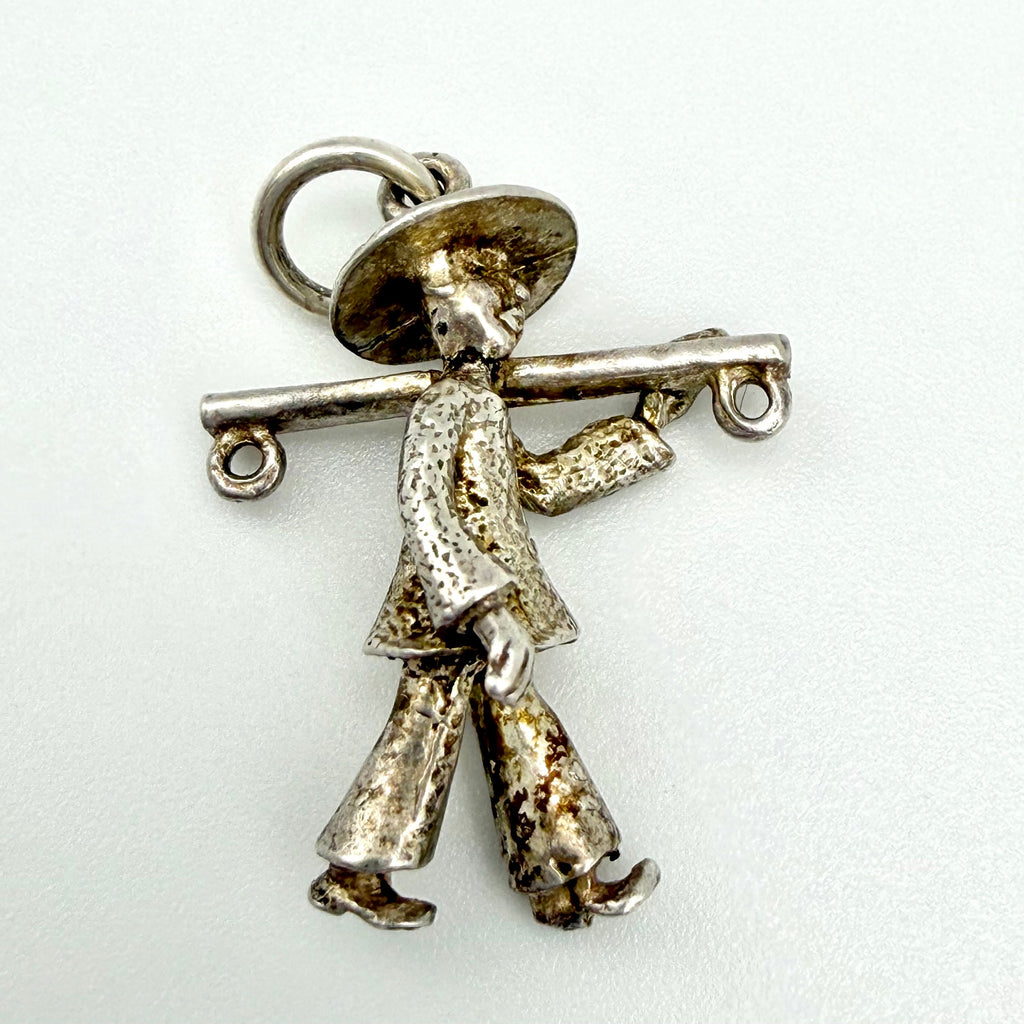 Vintage 925 Sterling Silver Oriental Water Carrier Man Charm - Pats Silver