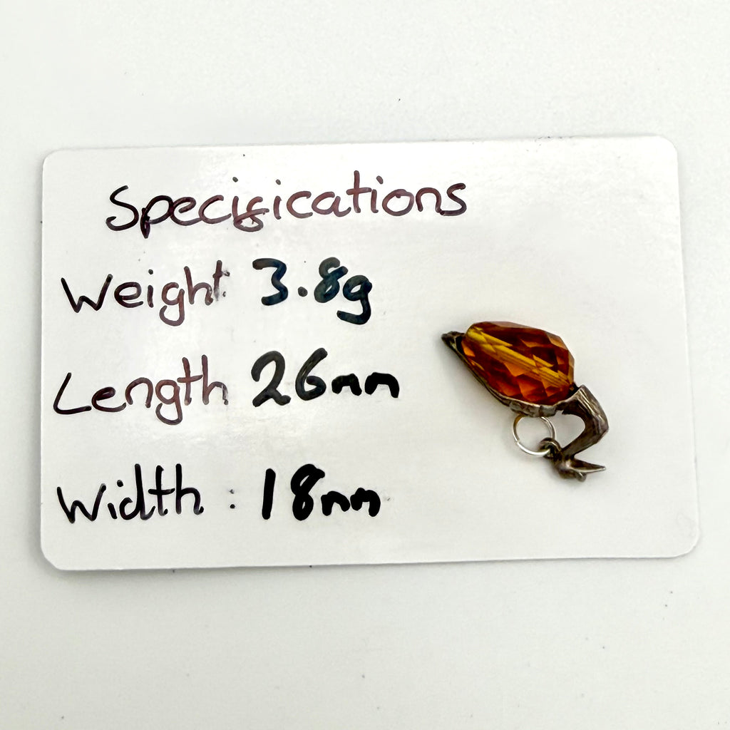 Vintage Sterling Silver Amber Glass Swan Charm Amber Glass
