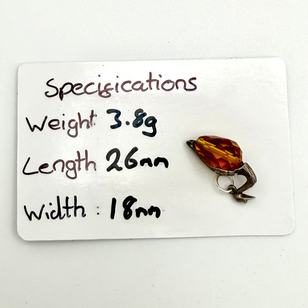 Vintage Sterling Silver Amber Glass Swan Charm Amber Glass
