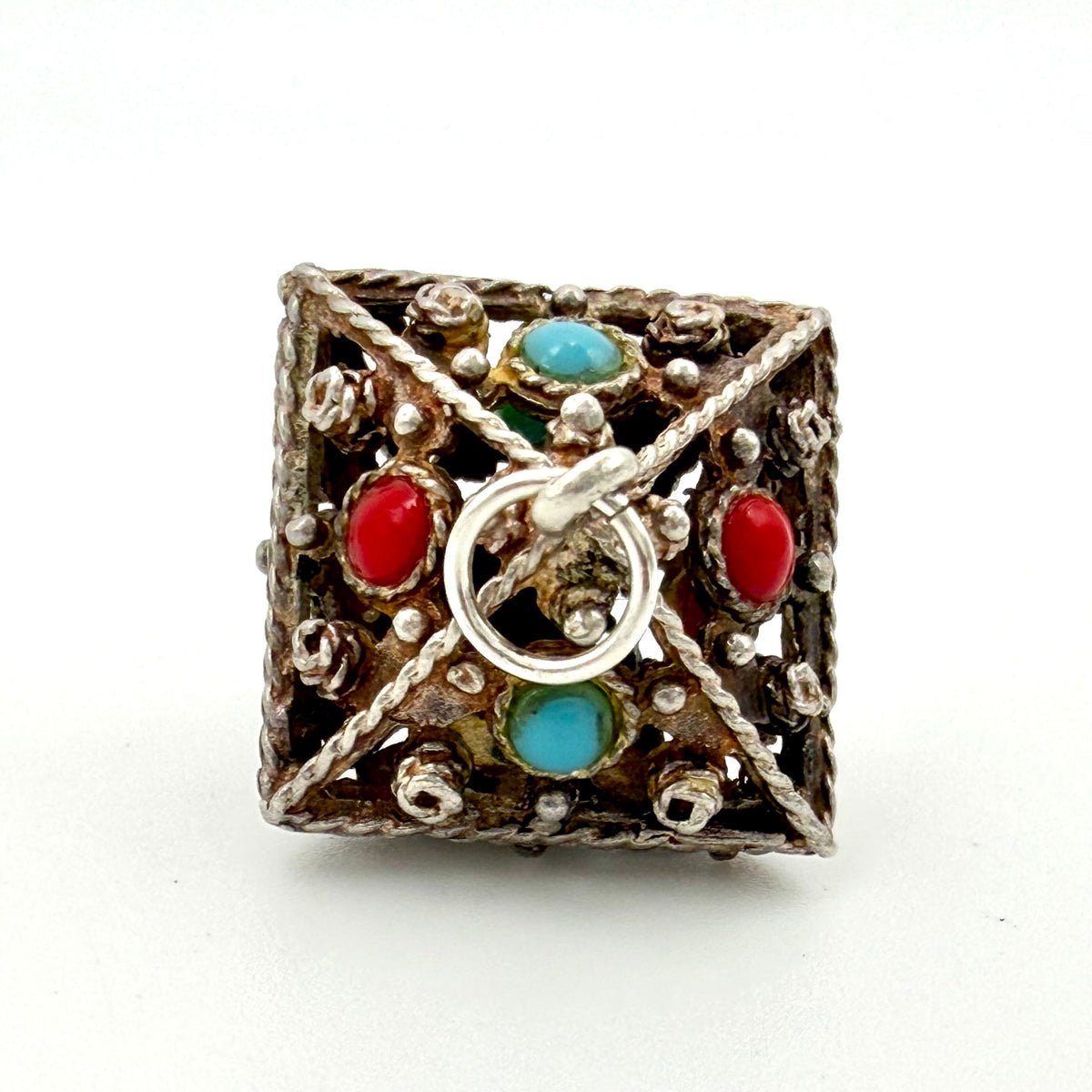 Vintage Sterling Silver filigree triangle charm