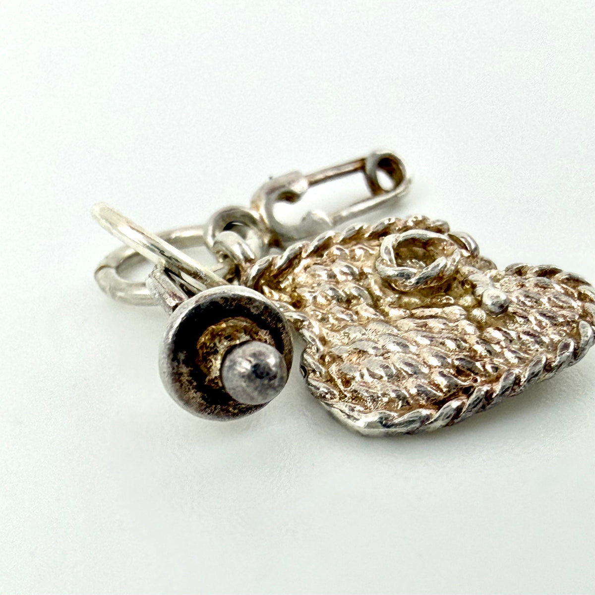Vintage 925 Sterling Silver Baby Dummy Bootie Safety Pin Charm