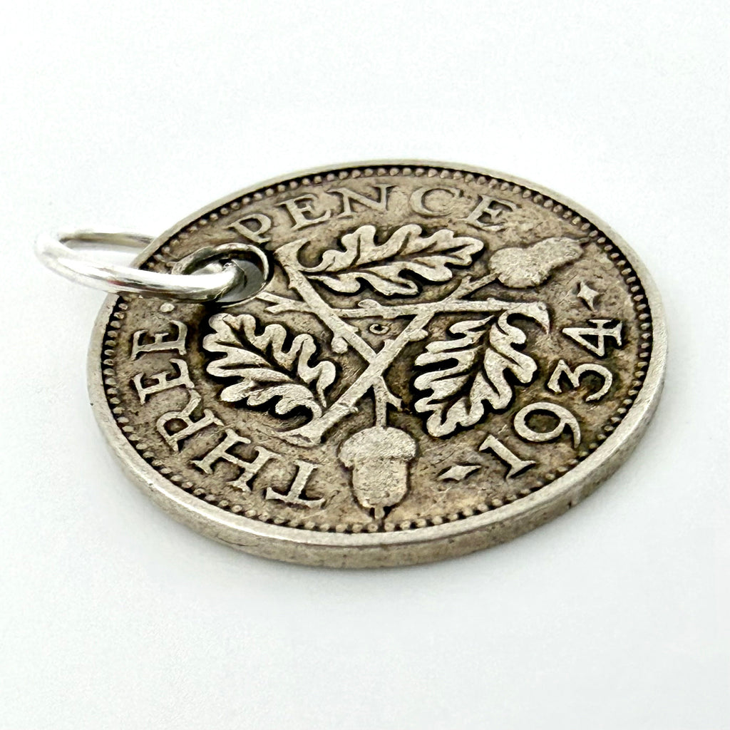 Vintage 1934 Silver Threepence Coin Charm
