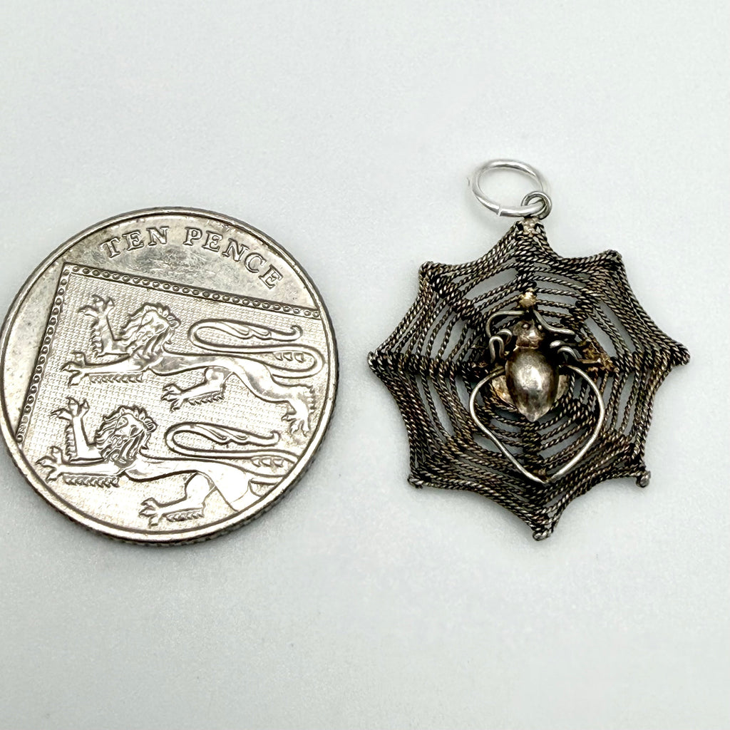 Vintage Sterling Silver Spider Cobweb Charm