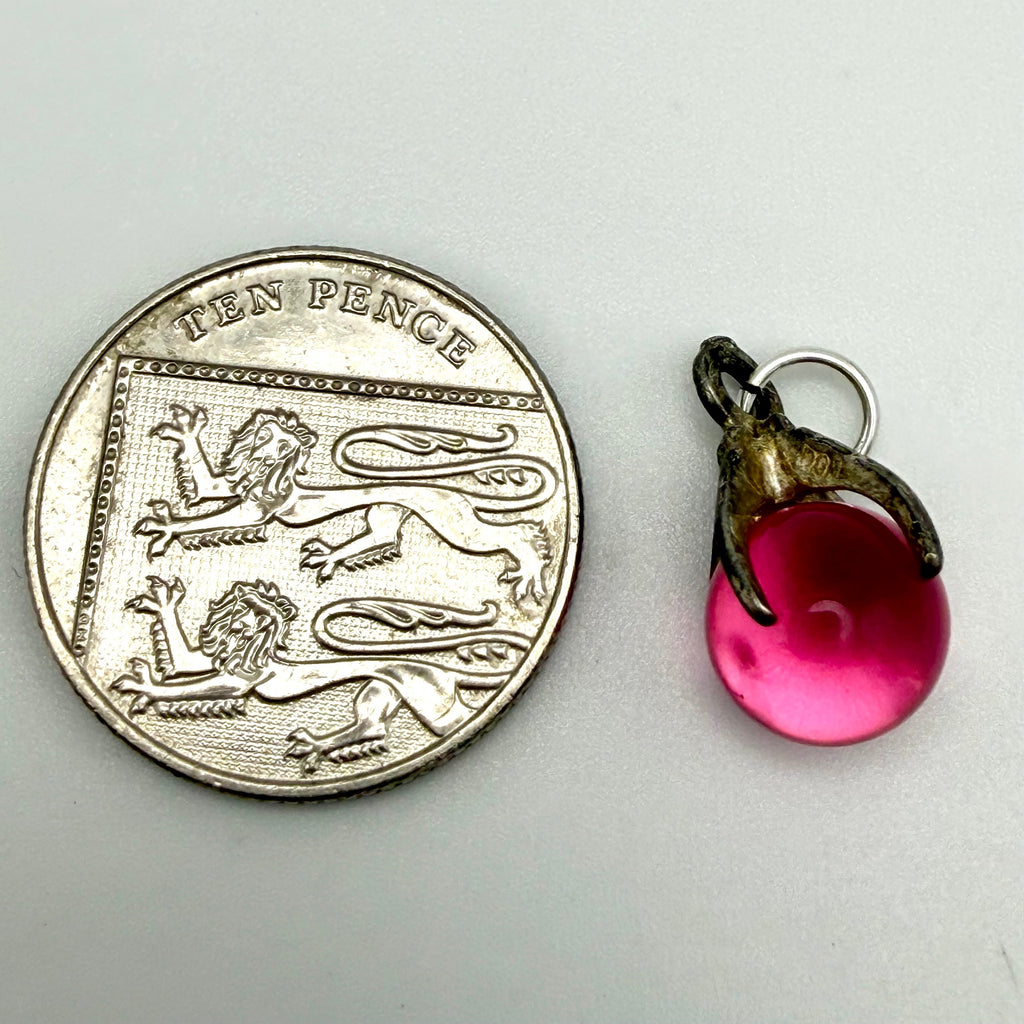 Vintage Sterling Silver Pink Glass Orb Charm