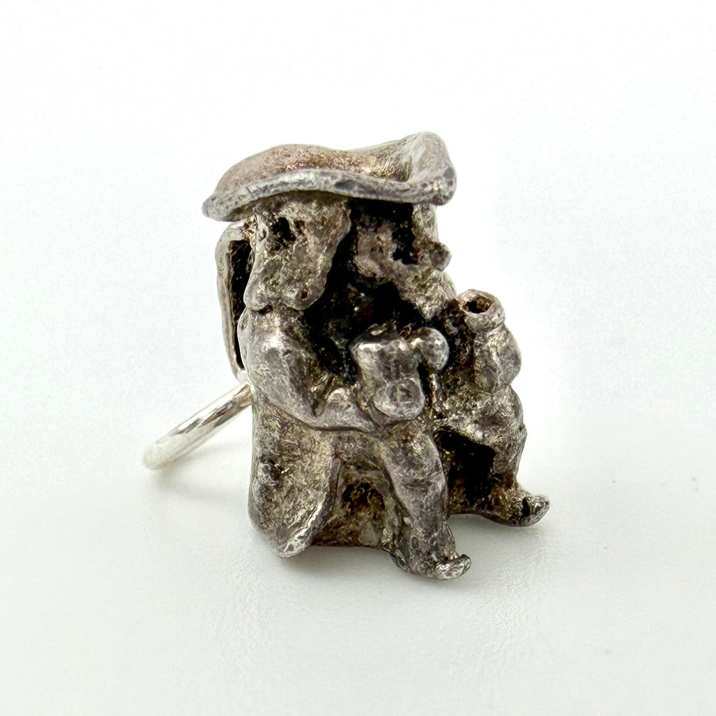 Vintage sterling silver Toby jug charm, side view showing figure detail
