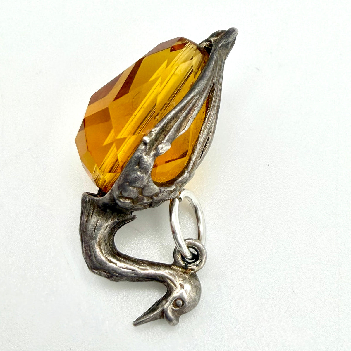 Vintage Sterling Silver Amber Glass Swan Charm Amber Glass