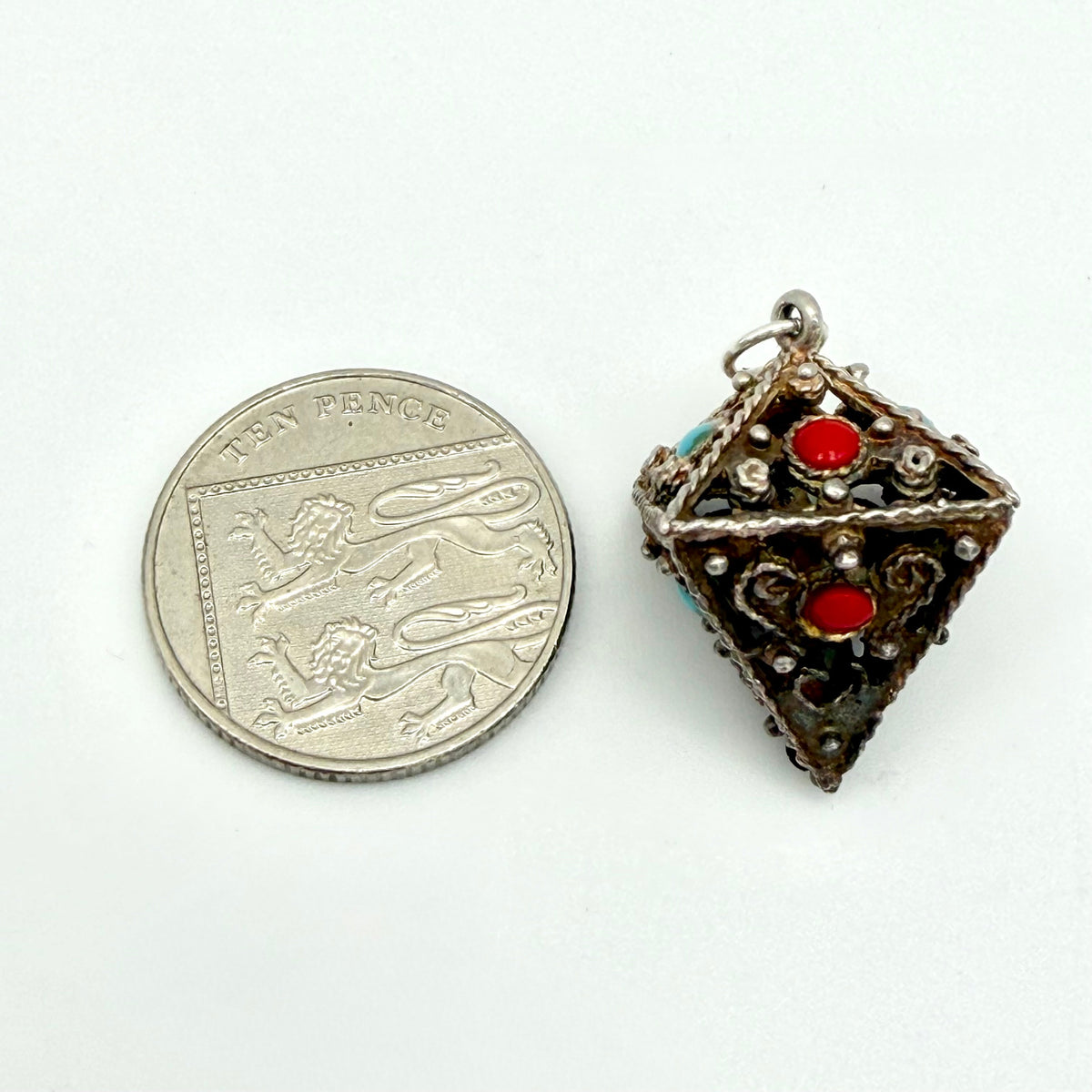 Vintage Sterling Silver filigree triangle charm