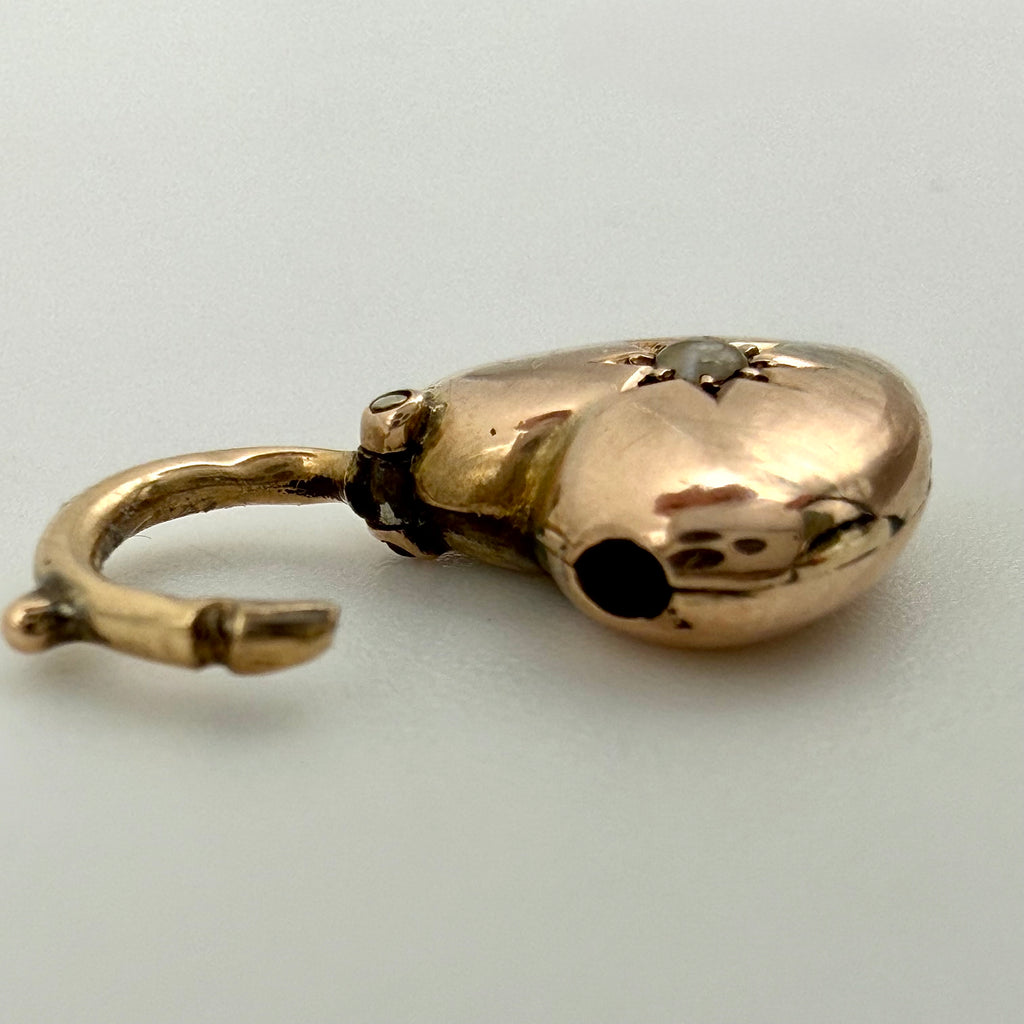 9ct Yellow Gold & Seed Pearl Starburst Heart Padlock