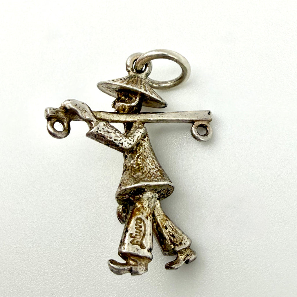 Vintage 925 Sterling Silver Oriental Water Carrier Man Charm - Pats Silver