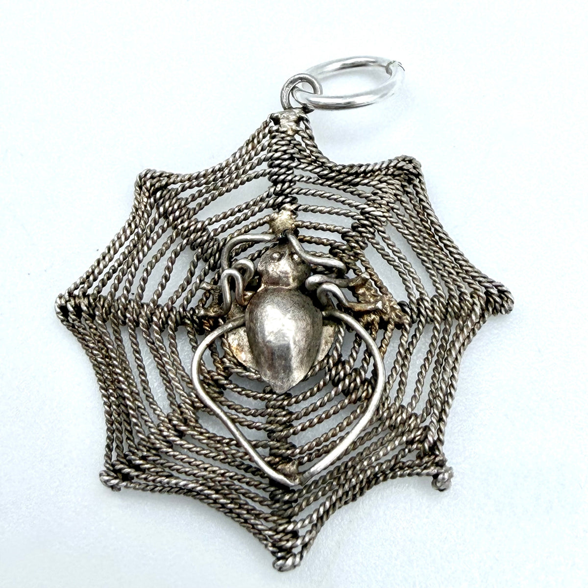 Vintage Sterling Silver Spider Cobweb Charm