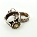 Vintage sterling silver rings charm beside a card showing weight 2.14 g, length 17 mm and width 10 mm