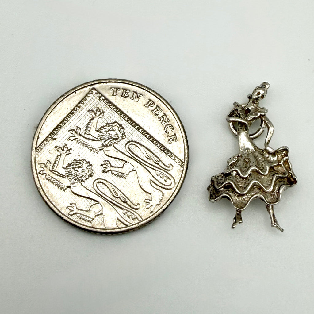 Vintage 925 Sterling Silver Flamenco Dancer Spanish Lady Dress Dancing Charm - Pats Silver