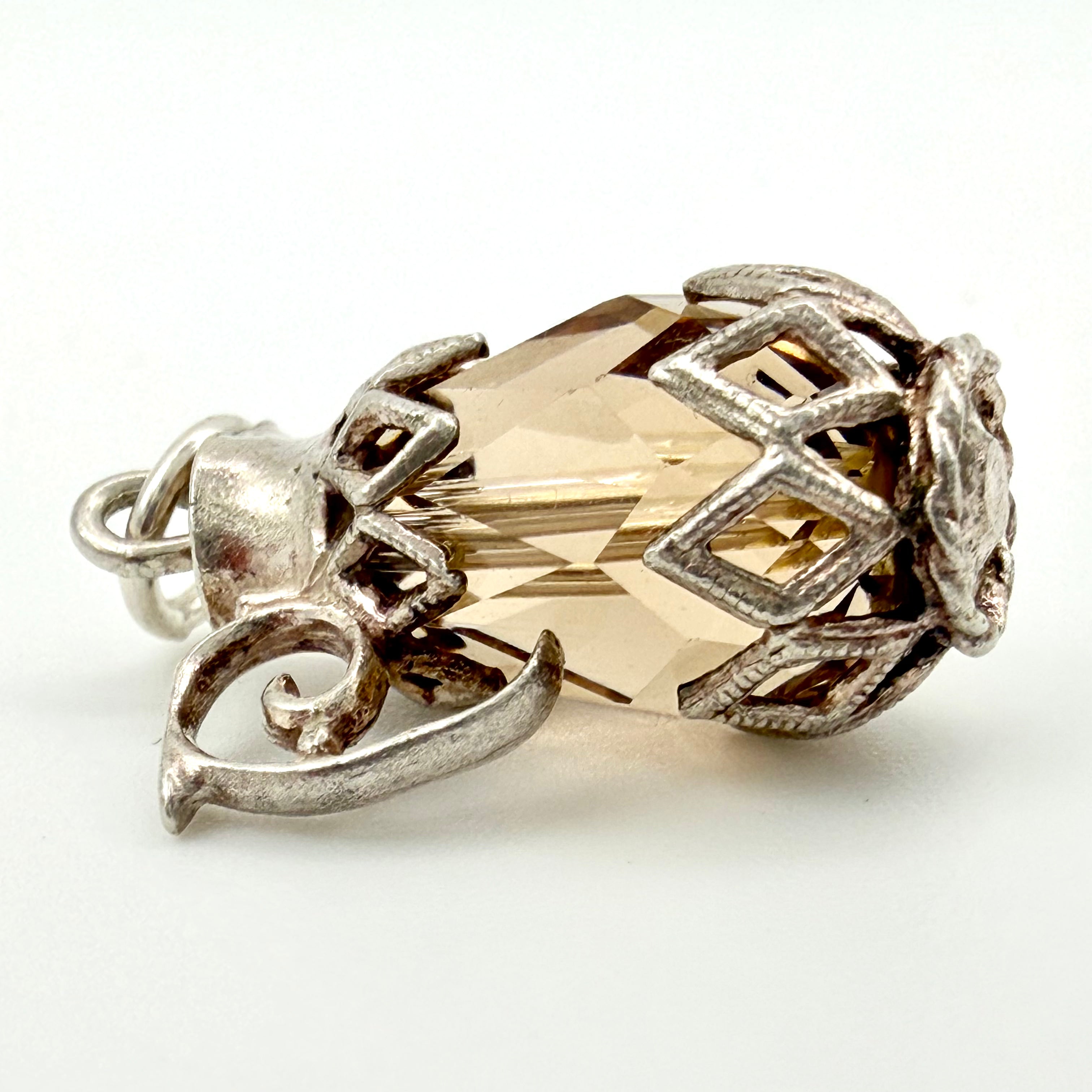 Vintage 925 Sterling Silver Amber Glass Teapot Coffee Pot Charm - Pats Silver