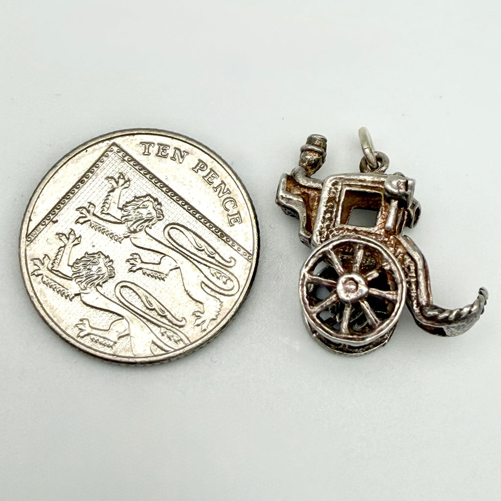 Vintage 925 Sterling Silver Carriage Coach Horse Drawn Victorian Style Charm - Pats Silver