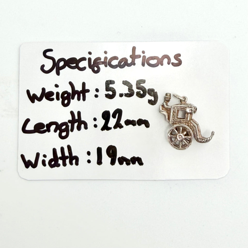 Vintage 925 Sterling Silver Carriage Coach Horse Drawn Victorian Style Charm - Pats Silver