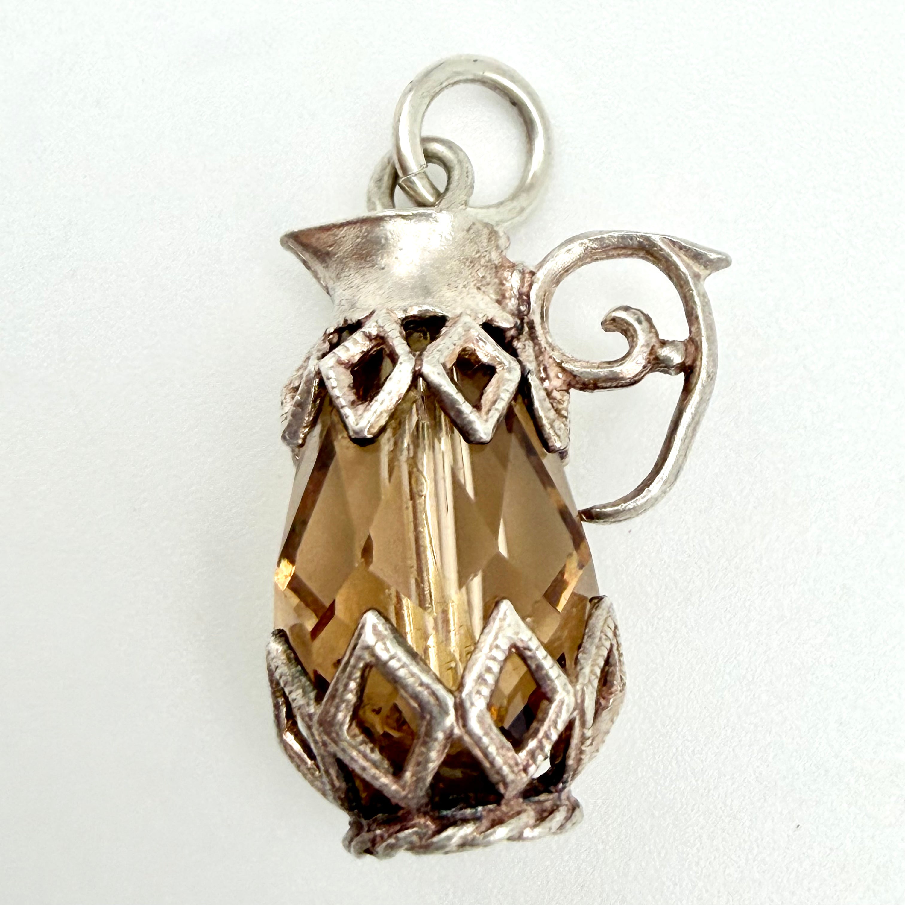 Vintage 925 Sterling Silver Amber Glass Teapot Coffee Pot Charm - Pats Silver