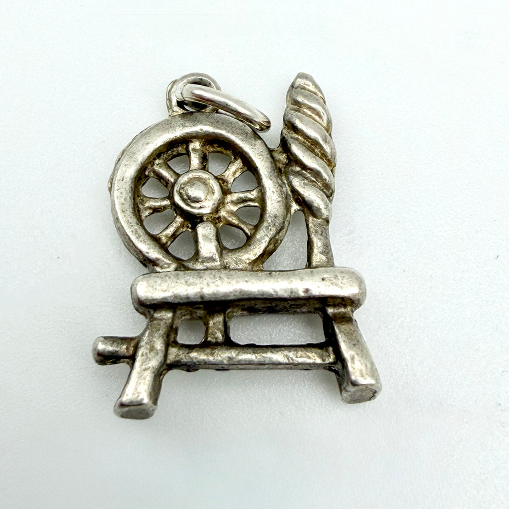 Vintage 925 Sterling Silver Spinning Wheel Charm - Pats Silver
