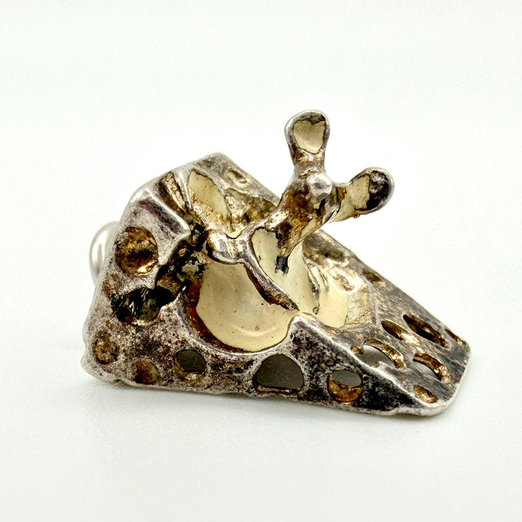 Vintage 925 Sterling Silver Enamel Mouse Swiss Cheese Wedge Charm - Pats Silver