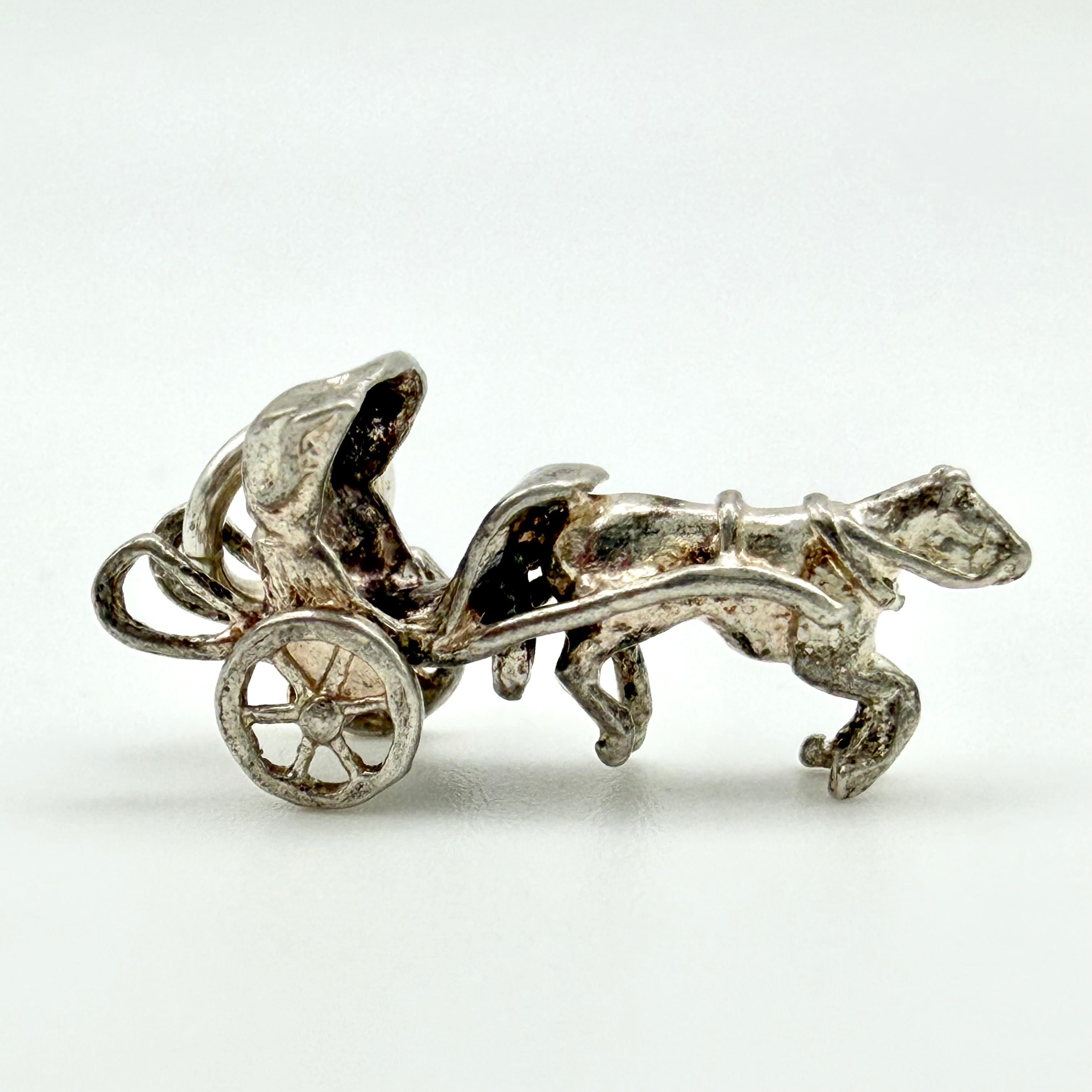 Vintage 925 Sterling Silver Horse & Carriage Cart Charm - Pats Silver