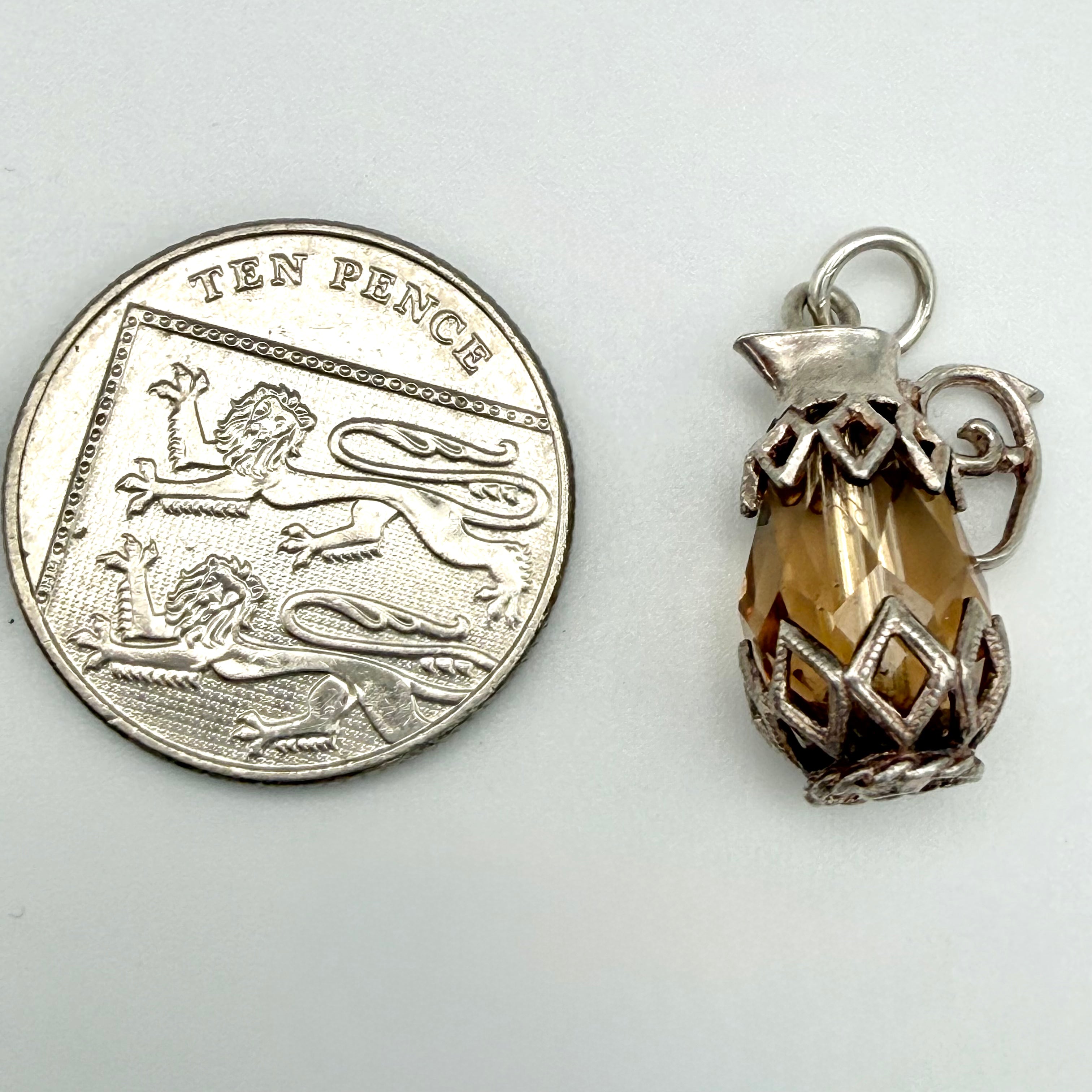 Vintage 925 Sterling Silver Amber Glass Teapot Coffee Pot Charm - Pats Silver