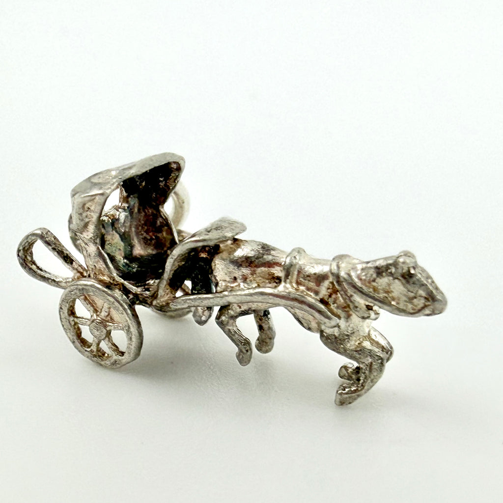 Vintage 925 Sterling Silver Horse & Carriage Cart Charm - Pats Silver