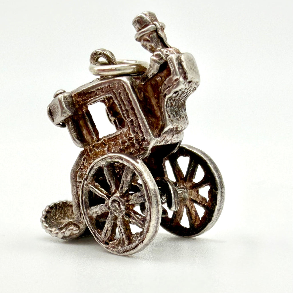 Vintage 925 Sterling Silver Carriage Coach Horse Drawn Victorian Style Charm - Pats Silver