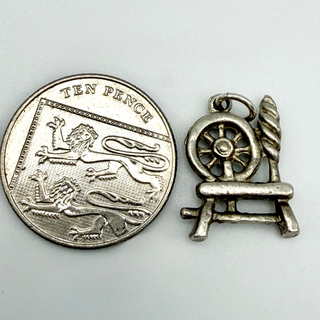 Vintage 925 Sterling Silver Spinning Wheel Charm - Pats Silver