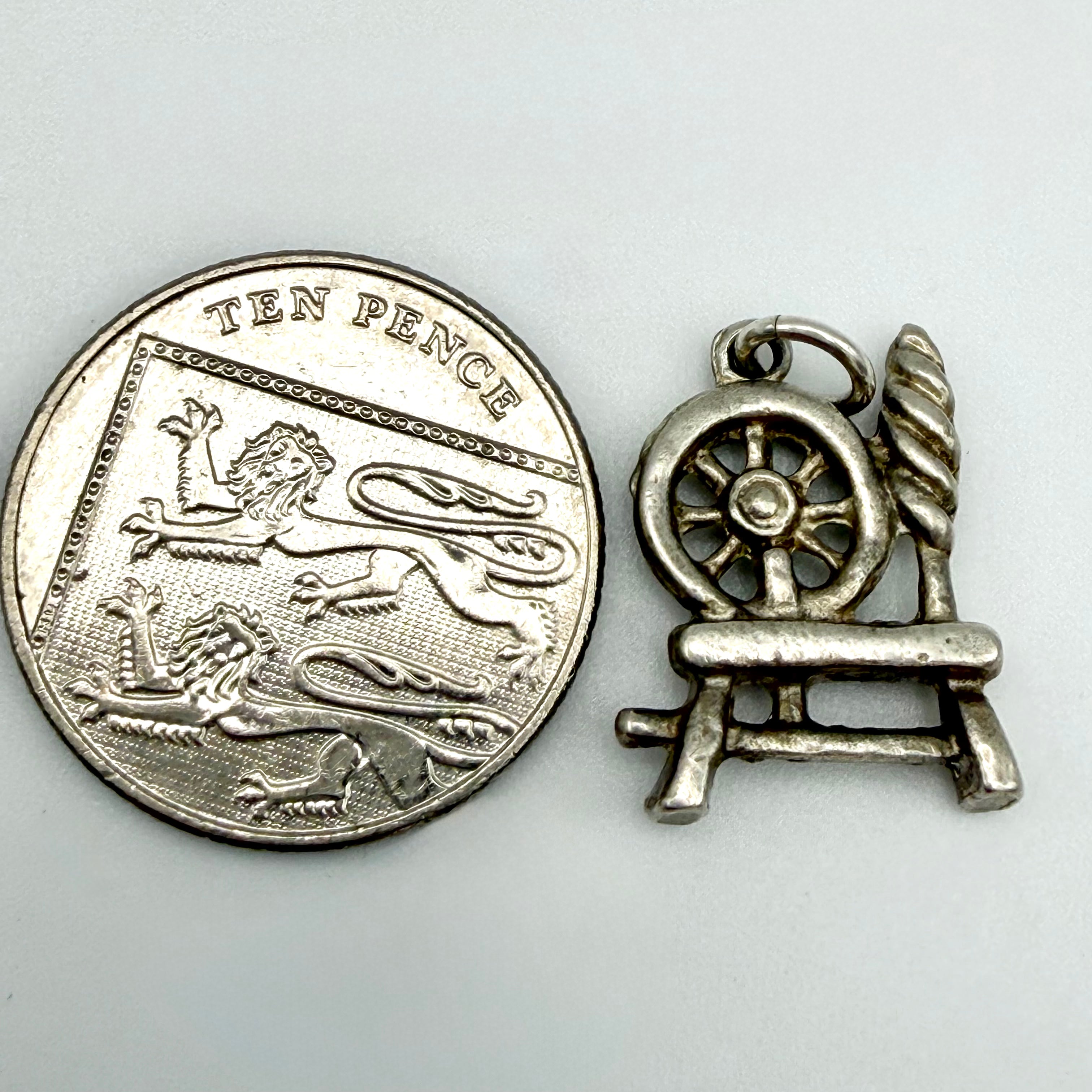Vintage 925 Sterling Silver Spinning Wheel Charm - Pats Silver