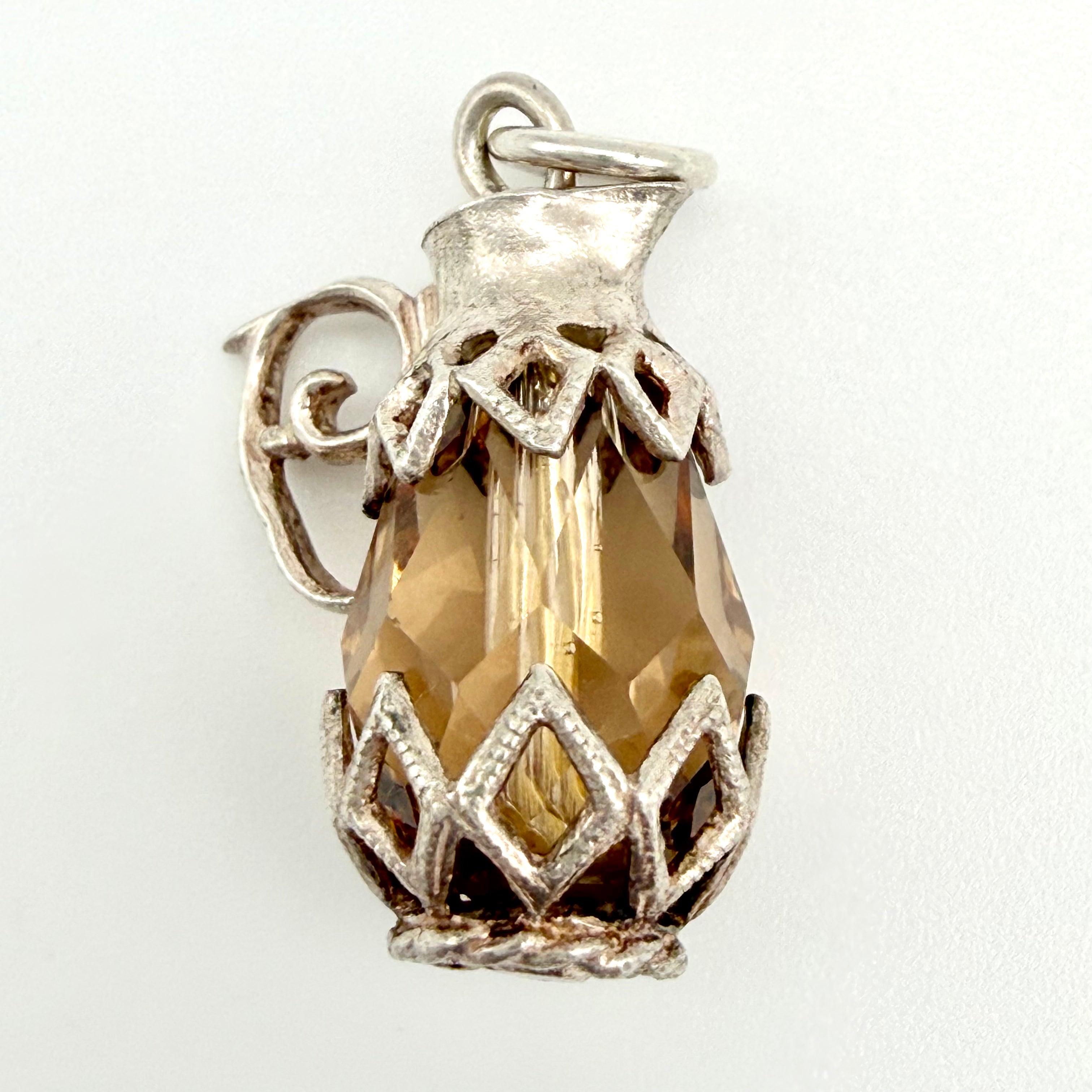 Vintage 925 Sterling Silver Amber Glass Teapot Coffee Pot Charm - Pats Silver