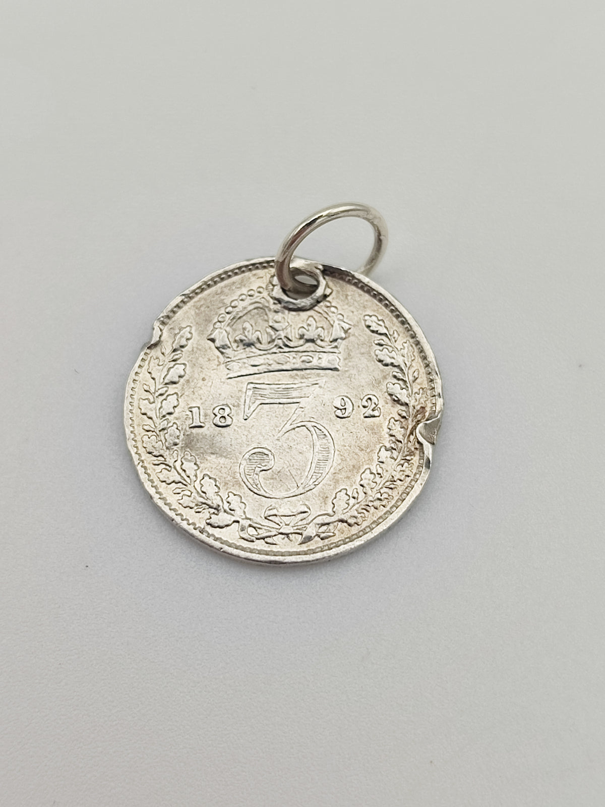 Antique 1892 Silver Three Pence Coin Charm CA17-104