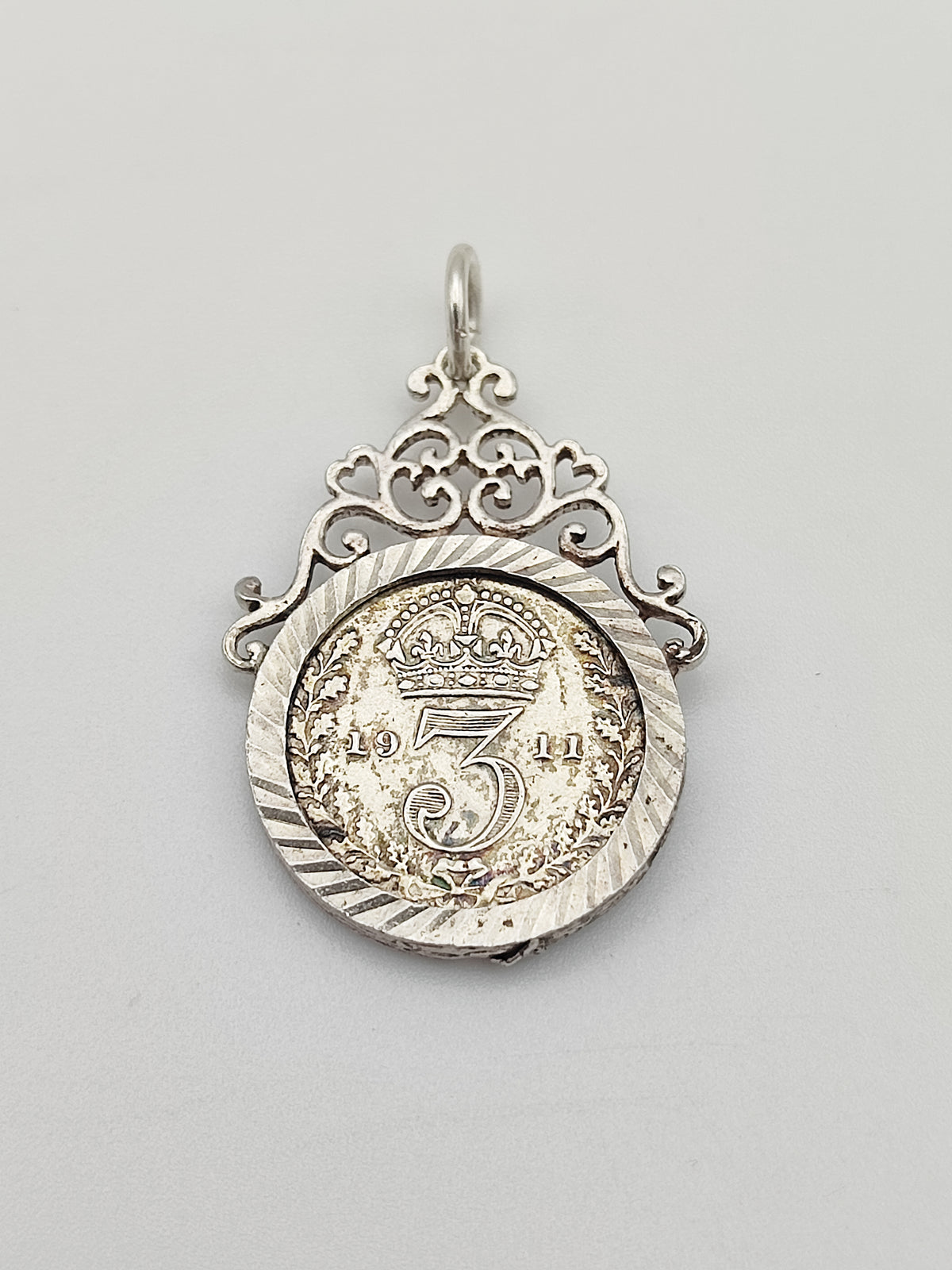Antique 925 Sterling Silver 1911 Three Pence Coin Charm CA13-70