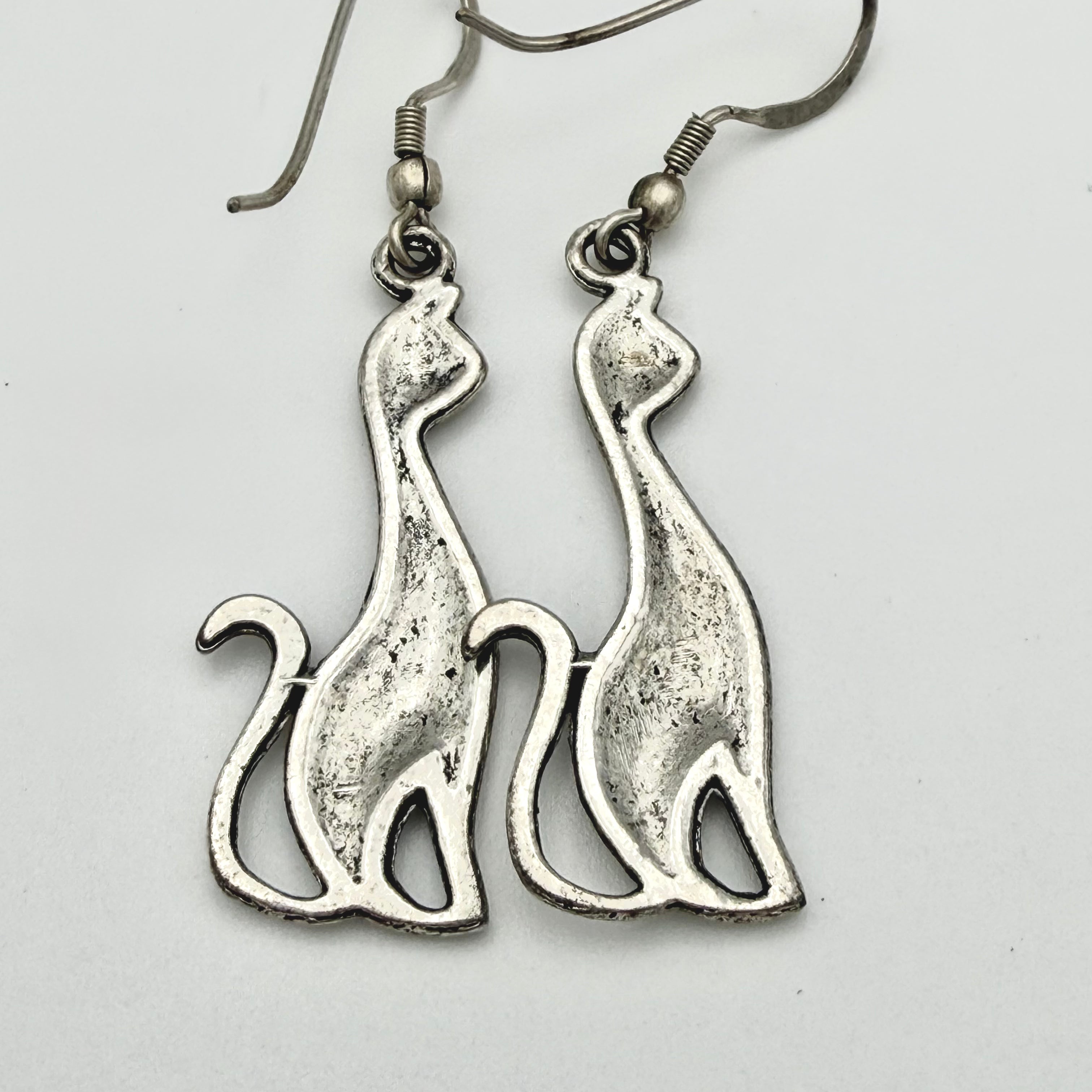 Vintage 925 Sterling Silver Cat Drop Earrings PAT133