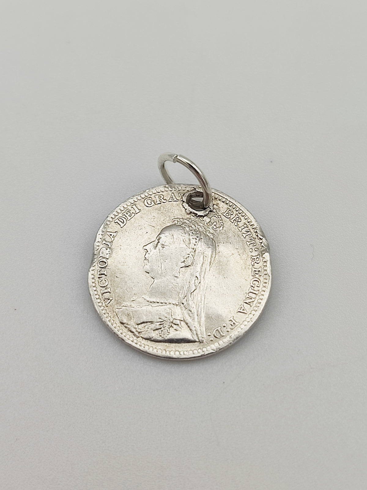 Antique 1892 Silver Three Pence Coin Charm CA17-104